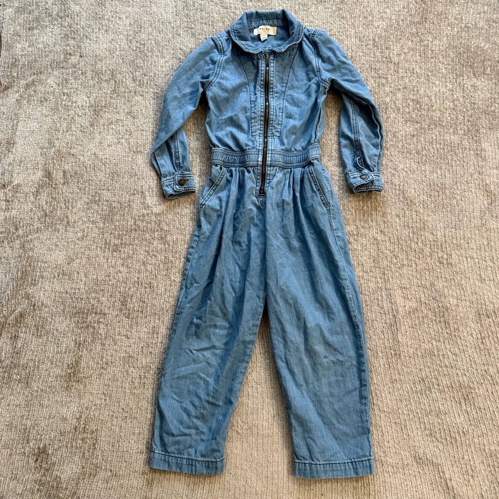 Reiss Denim Jumpsuit Kids 5-6 Chambray Zip Front‎ Wide Leg Pockets